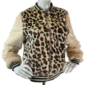 Lea & Viola Anthropologie Jacket Womens Size XS Faux Fur Bomber Leopard Print